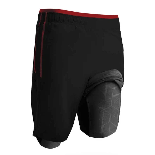 Kipsta Fußballhose Traxium 3-in-1 Erwachsene Schwarz/rot 1